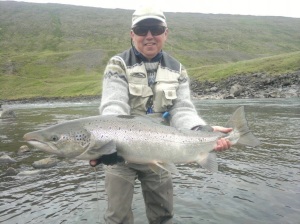 An 18 lb salmon from one of the new pools on the upper Jökla